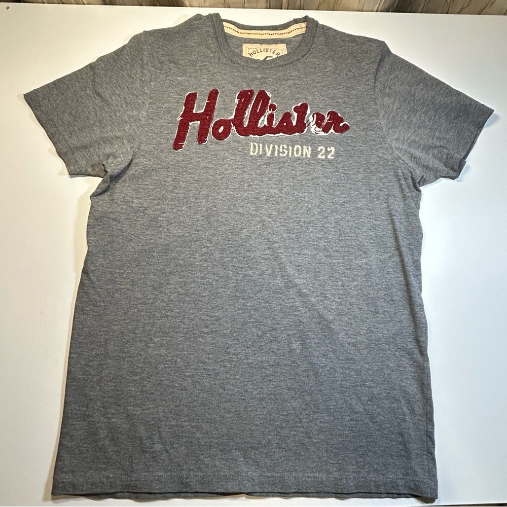 Hollister Men’s Large Heather Gray Tee T Shirt Red Logo 100% Cotton Square Tag